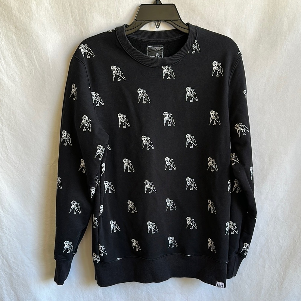 PRPS rare black crew neck sweatshirt with white cherub print, size M